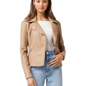 Amy Beige Slim Fit Brown Womens Leather Motorcycle Jacket