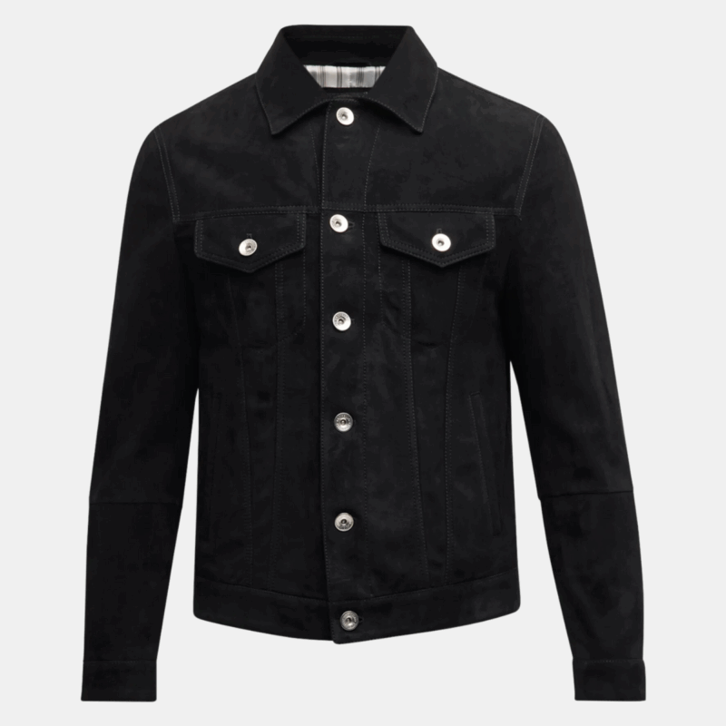 Black Leather Suede Trucker Jacket Mens