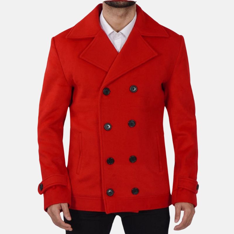 Red Wool Pea Coat
