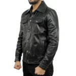 Holland Black Real Leather Trucker Jacket Mens
