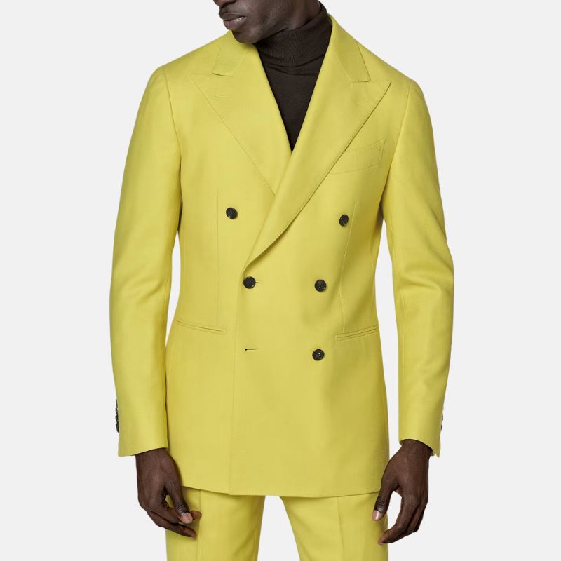 Mens 2 Piece Double Breasted Yellow Tuxedo Suit Yellow Suit