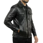 Holland Black Real Leather Trucker Jacket Mens