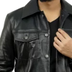 Holland Black Real Leather Trucker Jacket Mens
