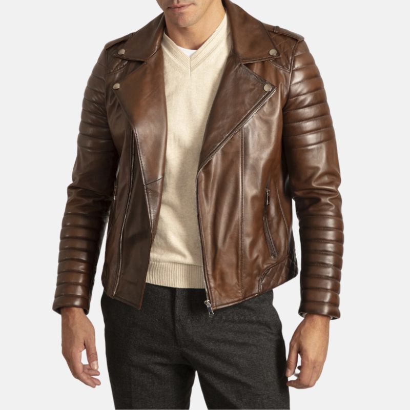 Mens Distressed Brown Leather Motorcycle Jacket
