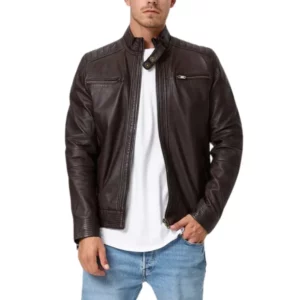 Men’s Lambskin Brown Biker Leather Jacket