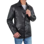 Black Leather Length Mens Car Coat