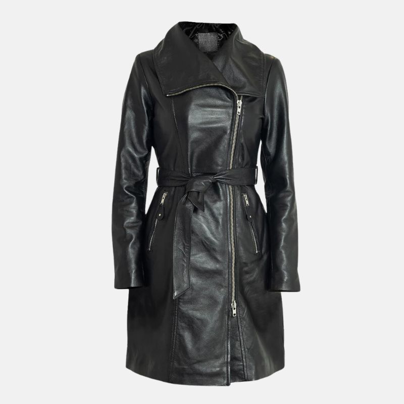 Black Leather Trench Coat Womens