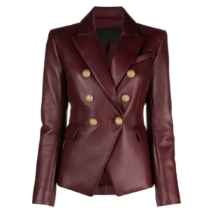Maroon-Leather-Blazer-Womens