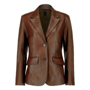 Dark Brown Lambskin Leather Blazer Womens