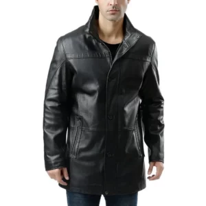 Alberto Men's Lambskin Black Leather Car Coat Length Coat