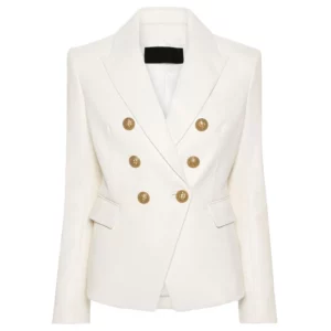 Kim Gold Button Womens Double Breasted Leather Blazer